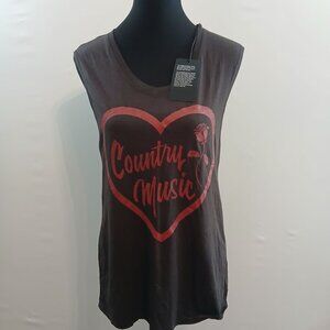 Country Music Sleeveless Tank Top With Heart & Rose Print Size Medium